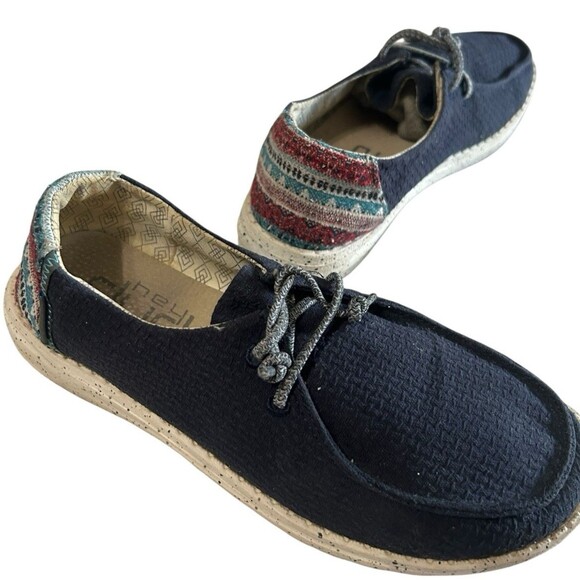 Hey Dude Wendy Boho Moc Loafers Shoes Womens Blue Southwestern Aztec 6.5/7 ? - Picture 1 of 16